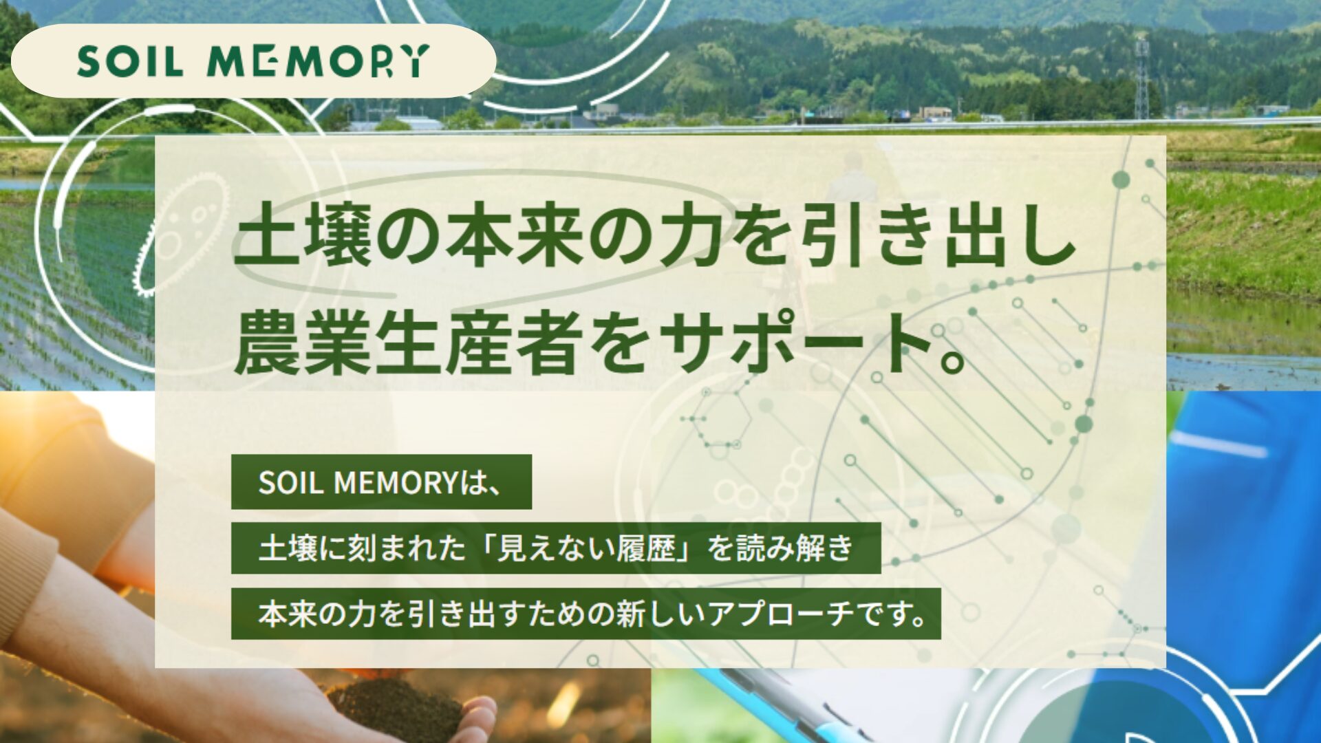 SOIL MEMORYとは、土壌の「見えない履歴」を読み解く統合分析社会デザイン・ビジネスラボは、SOIL MEMORYを運営しています。